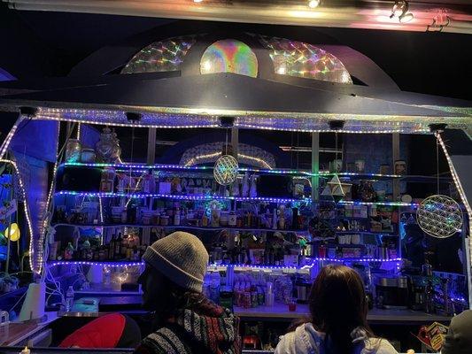 Bar in the black light lounge