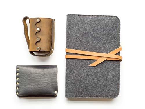 Limited Edition Father's Day Collection: Felt and Leather Journal Cover - Italian Leather Wallet - Adjustable Beer Cozy