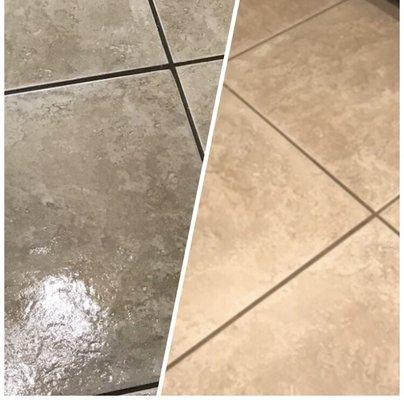 My before and after! Can you believe it? All this time my husband thought we had black grout! Wow! These guys are the best!!