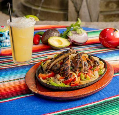 Veggie Fajitas (with portobello mushroom) and El Jefe Margarita