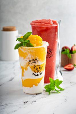 mango slushed and cream, strawberry slushie