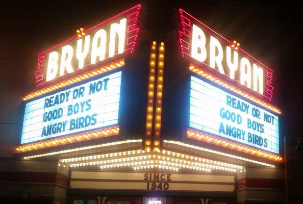 Newly restored marquee with ruby red neon!  Restored in 2019.