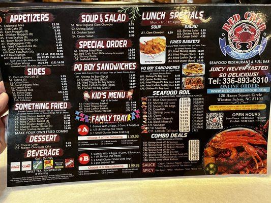 Lighter options for meals (side 2 of menu)