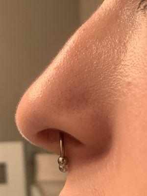 this is the septum from the side, front facing it looks great, but sideways you can see where it enters my nose :/