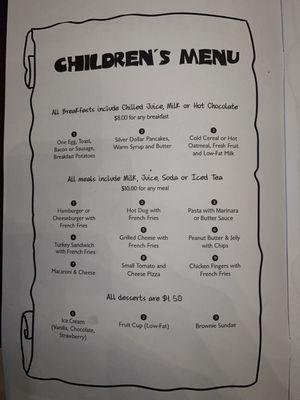 Children's / Kid's menu