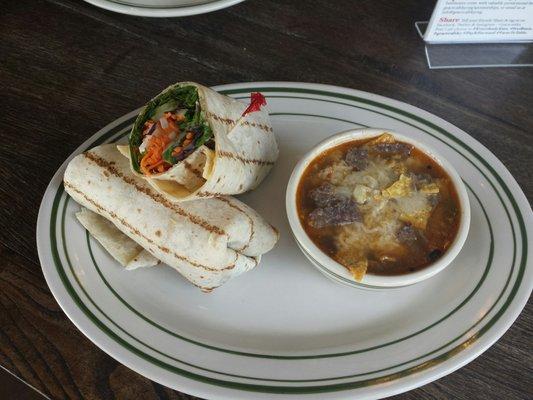 Chicken tortilla soup and Roasted garlic hummus veggie wrap.  Something for everyone!