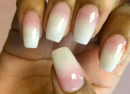 Pink and white ombré Dip/Acrylic/Gel ($50)