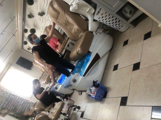 Pedicure station.... No more social distancing I see