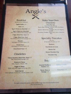 Breakfast menu