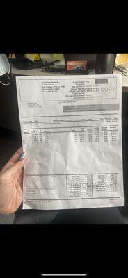 Invoice that doesn't add up. Taken in her office cause she wouldn't give it back to me!!