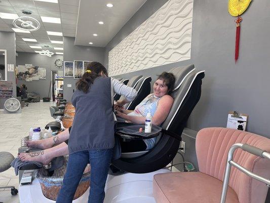 My niece and I enjoying a mani pedi at Sparkle Nails