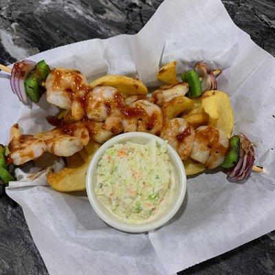 BBQ Shrimp skewers comes with  2 sides