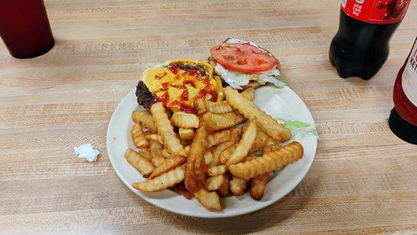 This was the burger and fries I had which was awesome.