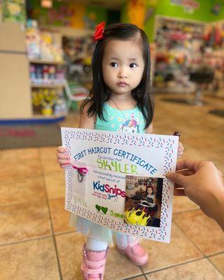 Skyler's first haircut! Thank you so much, Joann!!