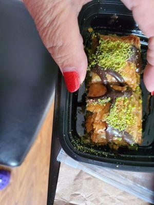 Two tiny pieces of baklava for $7