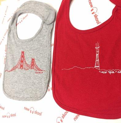 New Skool bibs. $5 with purchase of a onesie. Printed here in SF.