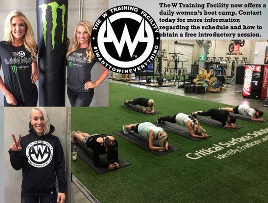 Women's bootcamp classes are available at The W Training Facility. Various times are available to fit everyone's schedule.