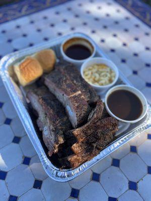 Pork Ribs, Brisket, Baked Beans, Mac and Cheese