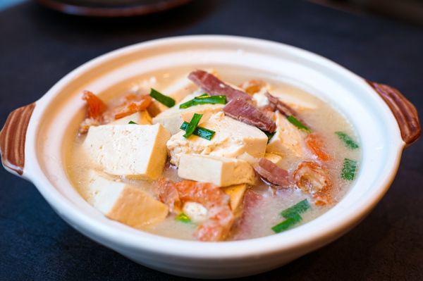 Homemade tofu in clay pot