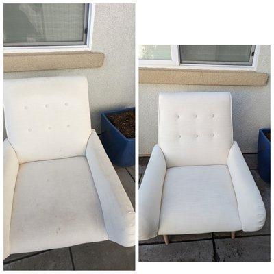 Restorative upholstery cleaning before and after zoom in pic don't justify.