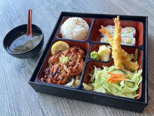 Salmon Teriyaki and Shrimp Tempura Bento Box