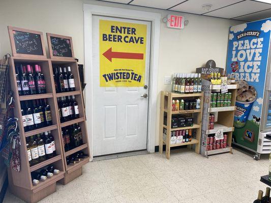 Our Beer Cave entrance showing off our local Whippletree Winery stock!