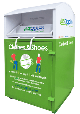 USAgain clothing & shoes collection bin.