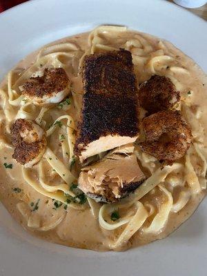 Blackened salmon fettuccine