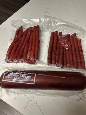 Summer sausage, jalapeño stix, hot stix.