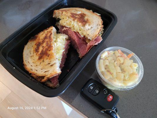 Reuben with side of macaroni salad