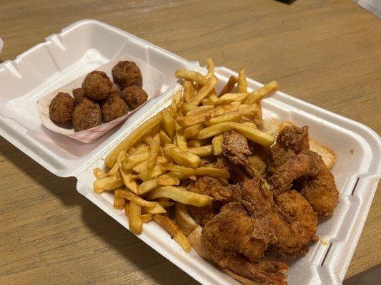 Jumbo Shrimp French Fries Hush Puppies