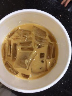 Iced coffee in a hot cup.