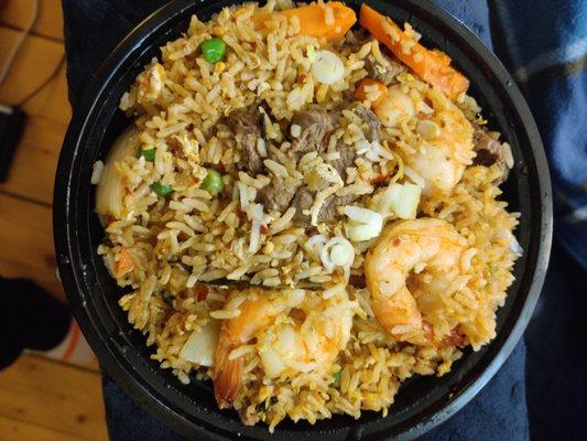 Spicy Fried Rice with chicken, beef, and shrimp