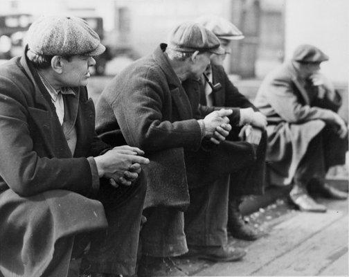 Social Security benefits were established in response to the Great Depression of the 1930's. NYC dock workers, National Archives.