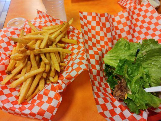 Lettuce burger and their new fries...