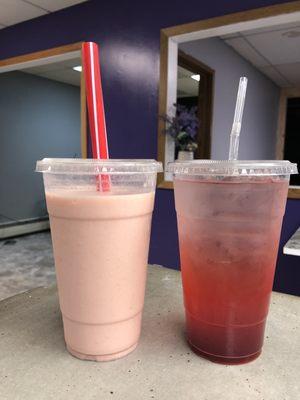 Strawberry Colada Shake and a lit tea.