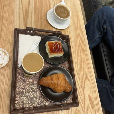 Our coffees and desserts served on our lovely tray by the sweet hostess