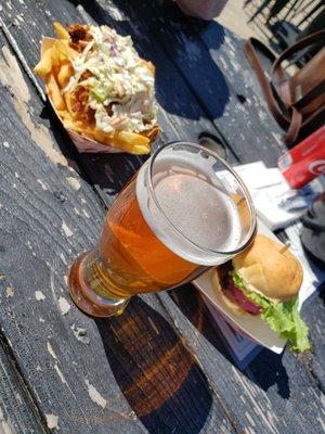 Pulled Pork Cheese Fries, Classic Slider, BBQ Slider and a beer from Faction. Nailed it!