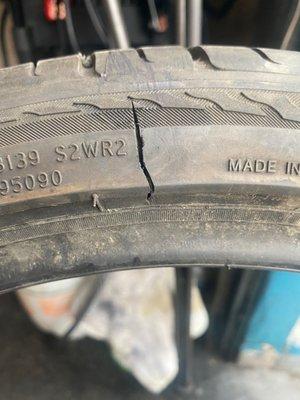 Sidewall damage-new/used tire installation