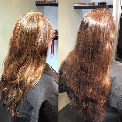 The right is before and the left is after. I had Erika do my hair. She is FABULOUS! She helps you come up w/more ideas to make your hair pop