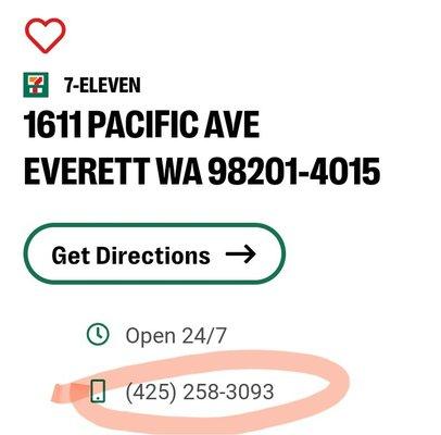 711 website: 1611 Pacific Ave phone number  listed is disconnected.