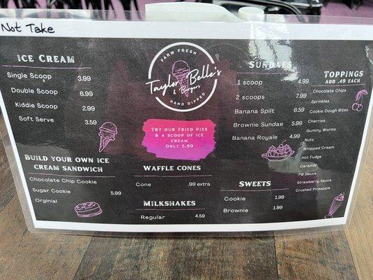 Ice cream menu