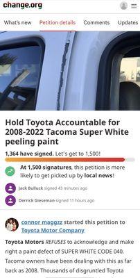 Do not buy a white painted Toyota!