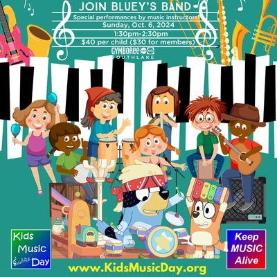 Join Bluey and our music instructors for a celebration of Kids Music Day! Performances, instrument exploration, dance off, and more!