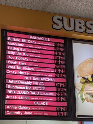 Menu--sandwiches and salads