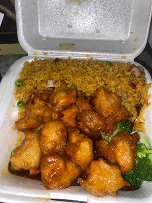 General Tso lunch special with pork fried rice