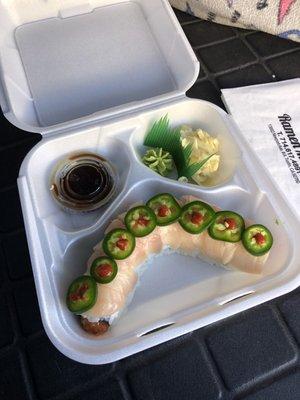 Angrytail roll - yellowtail, spicy tuna roll, jalapeño