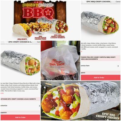 Happy National Burrito Day on 4/1/21 Epic BBQ Crispy Chicken Burrito (customized no bacon) & Epic Crispy Chicken/Guac Burrito