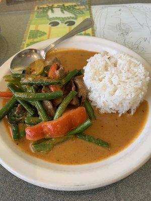 Panang Curry with beef; lunch portion for $9