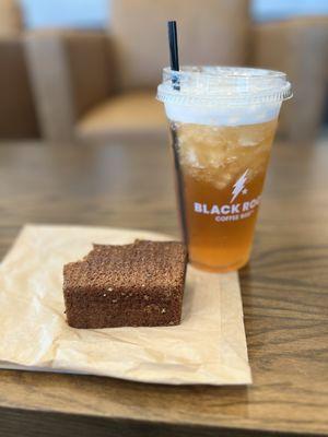 GF Zucchini Bread | Shaken Iced Tea (Green Tea with Peach syrup).